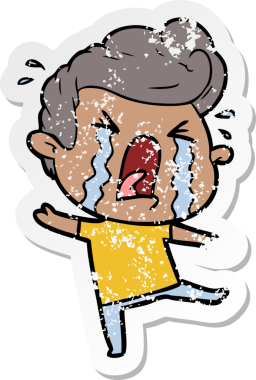 Bir insan tarafından çizilmiş ağlayan bir karikatür çıkartması.