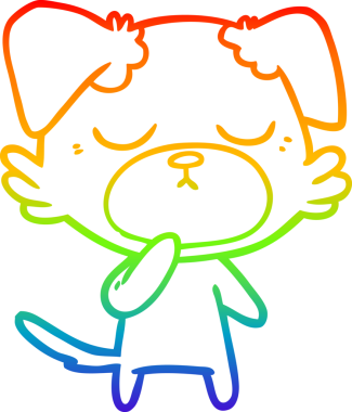 Gökkuşağı gradyan çizimi. Bir insan tarafından çizilmiş şirin bir köpek çizimi.