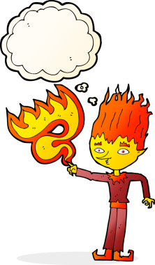 Bir insan tarafından çizilmiş düşünce baloncuklu ateş ruhu çizgi filmi.