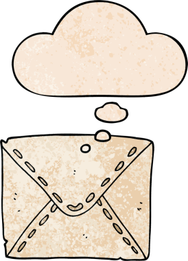 bir insan tarafından çizilmiş grunge doku biçiminde düşünce baloncuğu olan çizgi film harfi