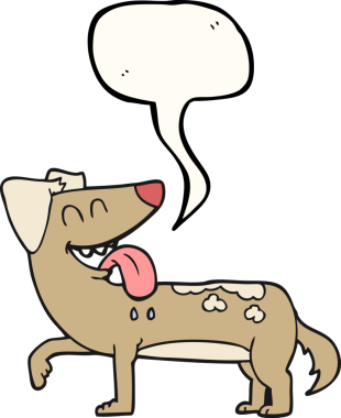 Bir insan tarafından çizilmiş serbest konuşma balonu karikatürü soluyan köpek.