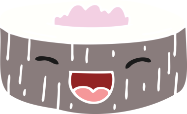 Bir insan tarafından çizilmiş garip bir çizgi film mutlu suşi.