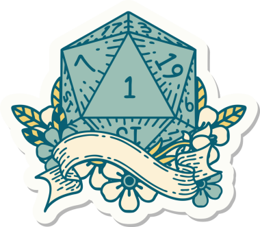 Bir insan tarafından çizilmiş doğal bir d20 zar etiketi.