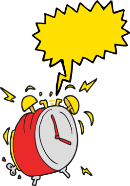 Bir insan tarafından çizilmiş serbest konuşma balonu karikatürü çalar alarm saati