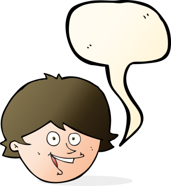 Bir insan tarafından çizilmiş konuşma balonlu mutlu çocuk yüzü.