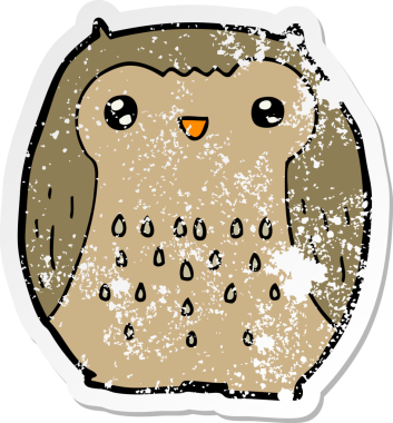 Bir insan tarafından çizilmiş sevimli bir baykuşun sıkıntılı çıkartması.