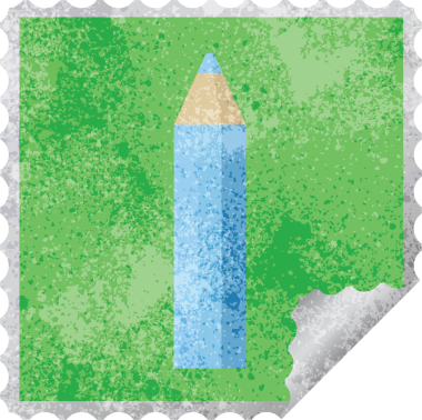 Bir insan tarafından çizilmiş mavi renkli kalem kare etiket