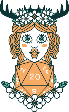 Retro Dövme Tarzı İnsan Druid Bir insan tarafından çizilmiş doğal yirmi zar ile