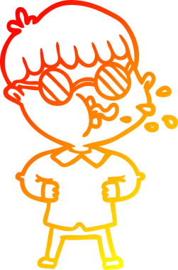 Bir insan tarafından çizilmiş gözlük takan çizgi film çocuğu çizimi.