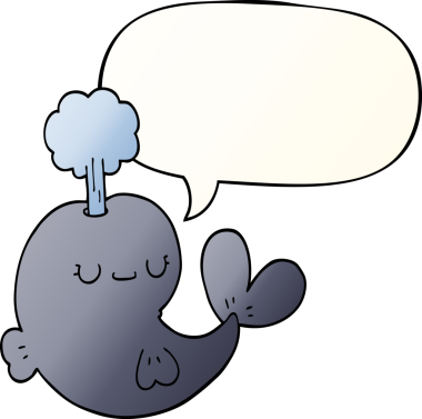 Bir insan tarafından çizilmiş, konuşma baloncuklu şirin bir balina.