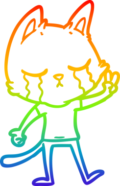 Bir insan tarafından çizilmiş ağlayan çizgi film kedisinin çizimi.