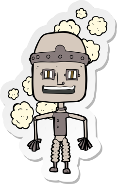 Bir insan tarafından çizilmiş komik, yaşlı bir robotun çıkartması.