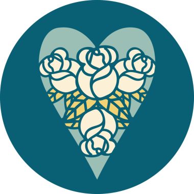 Bir insan tarafından çizilmiş kalp ve çiçeklerin ikonik dövme şekli