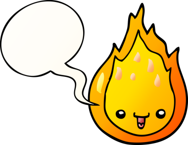 bir insan tarafından çizilmiş yumuşak eğimli konuşma baloncuklu çizgi film alevi