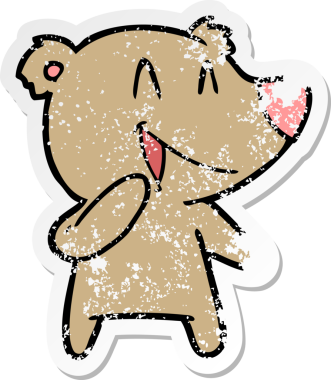 Bir insanın çizdiği gülen ayı karikatürünün sıkıntılı çıkartması.