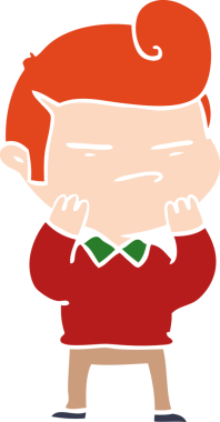 Düz renkli karikatür. Havalı adam. Saç kesimi bir insan tarafından çizilmiş.