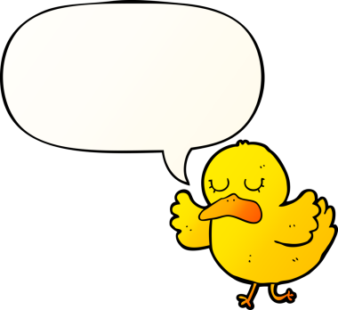 Bir insan tarafından çizilmiş yumuşak eğimli konuşma baloncuklu çizgi film ördeği