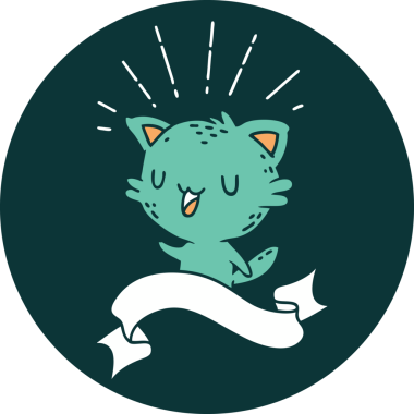 Bir insan tarafından çizilmiş dövme stili mutlu bir kedi.