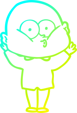 Bir insan tarafından çizilmiş, kel bir adamın soğuk çizgi çizimi.