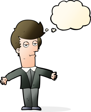 Bir insan tarafından çizilen düşünce baloncuğu ile sıkılmış adam çizgi filmi