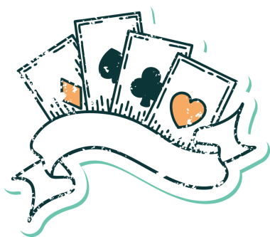 Bir insan tarafından çizilmiş kartların ve pankartın sembolik dövmeli resmi