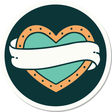 Bir insan tarafından çizilmiş geleneksel bir kalp ve bayrak stili dövme çıkartması.