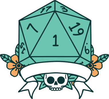 Retro Dövme Biçimi Doğal Bir d20 zar bir insan tarafından çizildi