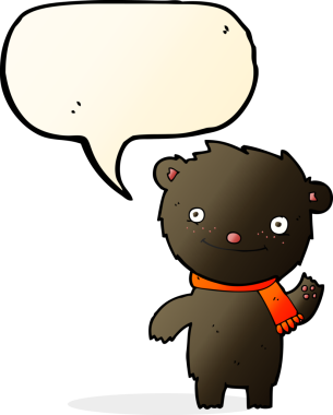 Bir insan tarafından çizilmiş konuşma baloncuğu olan sevimli siyah ayı.