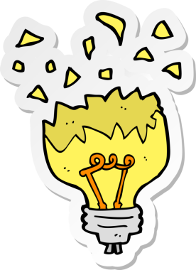 Bir insan tarafından çizilmiş çizgi film ampulünün çıkartması.