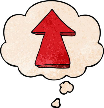 bir insan tarafından çizilmiş grunge desen biçiminde düşünce baloncuğu ile ok gösteren çizgi film