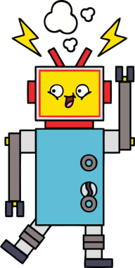 Bir insan tarafından çizilmiş sevimli bir robot karikatürü.