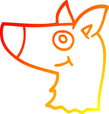 Bir insan tarafından çizilen gülen köpek suratının sıcak çizgi çizimi