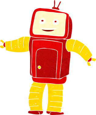 Bir insan tarafından çizilmiş komik robot.