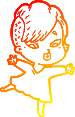 Bir çizgi film karakteri, siyah elbiseli bir kızın bir insan tarafından çizilmesine şaşırdı.