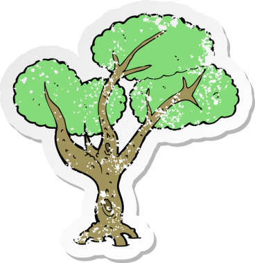 Bir insan tarafından çizilmiş karikatür ağacının geriletilmiş yapıştırması.