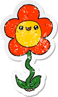 Bir insan tarafından çizilmiş karikatür çiçeğinin sıkıntılı çıkartması