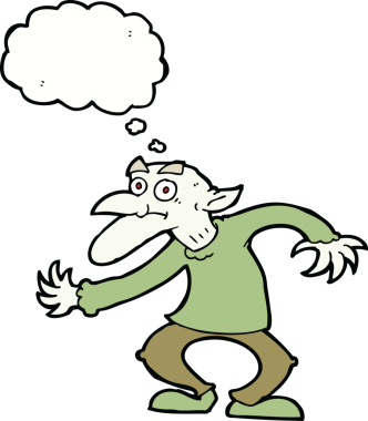 Bir insan tarafından çizilmiş düşünce baloncuklu çizgi film cini.