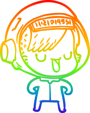 Gökkuşağı gradyan çizgi çizimi bir insan tarafından çizilmiş astronot bir kadın.