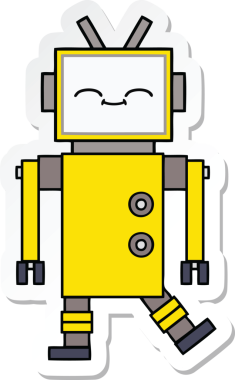 Bir insan tarafından çizilmiş şirin çizgi film robotunun çıkartması.