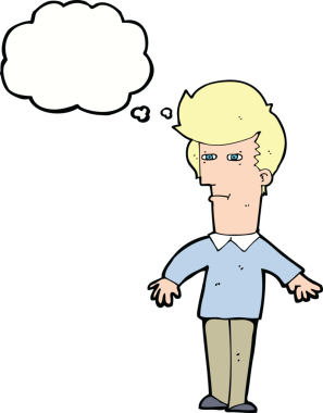 Bir insan tarafından çizilmiş düşünce baloncuğu olan şüpheli bir adam.