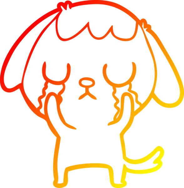 Bir insanın çizdiği ağlayan şirin bir köpeğin sıcak çizgi çizimi.