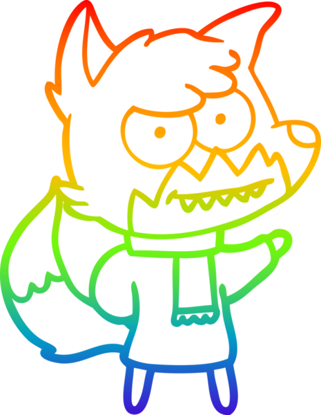 Bir insan tarafından çizilmiş kışın sırıtan tilki çizgi çizimi.