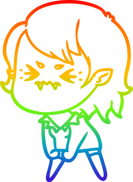 Gökkuşağı gradyan çizgi çizimi Bir insan tarafından çizilmiş rahatsız bir vampir kız çizgi filmi