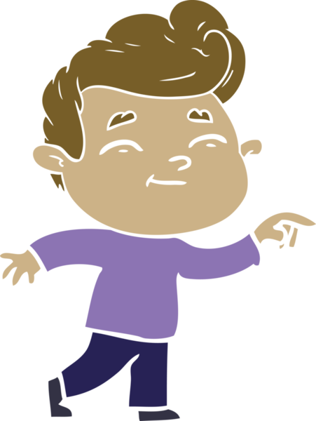 Bir insan tarafından çizilmiş mutlu düz renkli karikatür adam