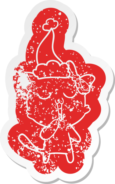 Bir insan tarafından çizilmiş Noel Baba şapkası takan bir kedinin sıkıntılı karikatürü.