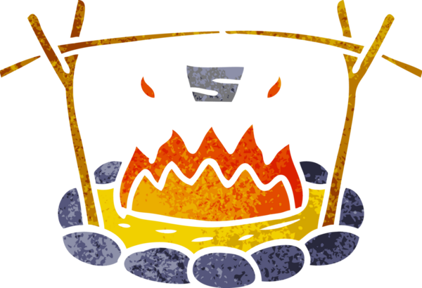 Bir insan tarafından çizilmiş bir kamp alanının el çizimi karikatürü.