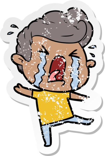 Bir insan tarafından çizilmiş ağlayan bir karikatür çıkartması.