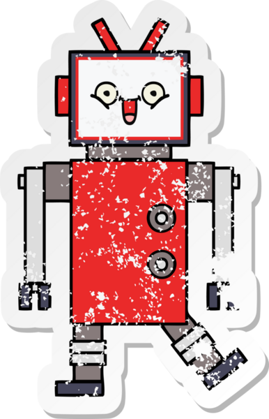 Bir insan tarafından çizilmiş sevimli bir robot çizgi film çıkartması.