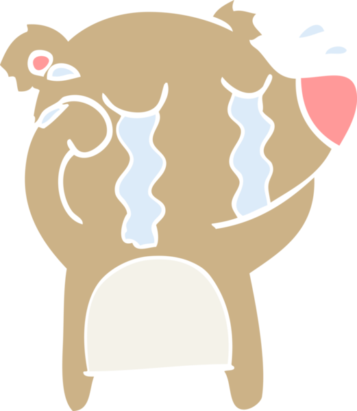 Bir insan tarafından çizilmiş düz renkli karikatür ağlayan ayı