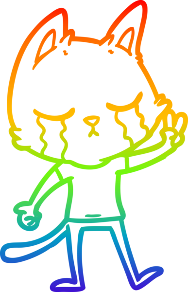 Bir insan tarafından çizilmiş ağlayan çizgi film kedisinin çizimi.